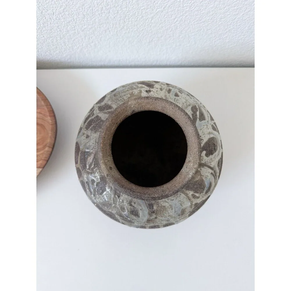 Vintage Signed SMART Studio Pottery Vase Heavy Stoneware Iridescent Oil Spot